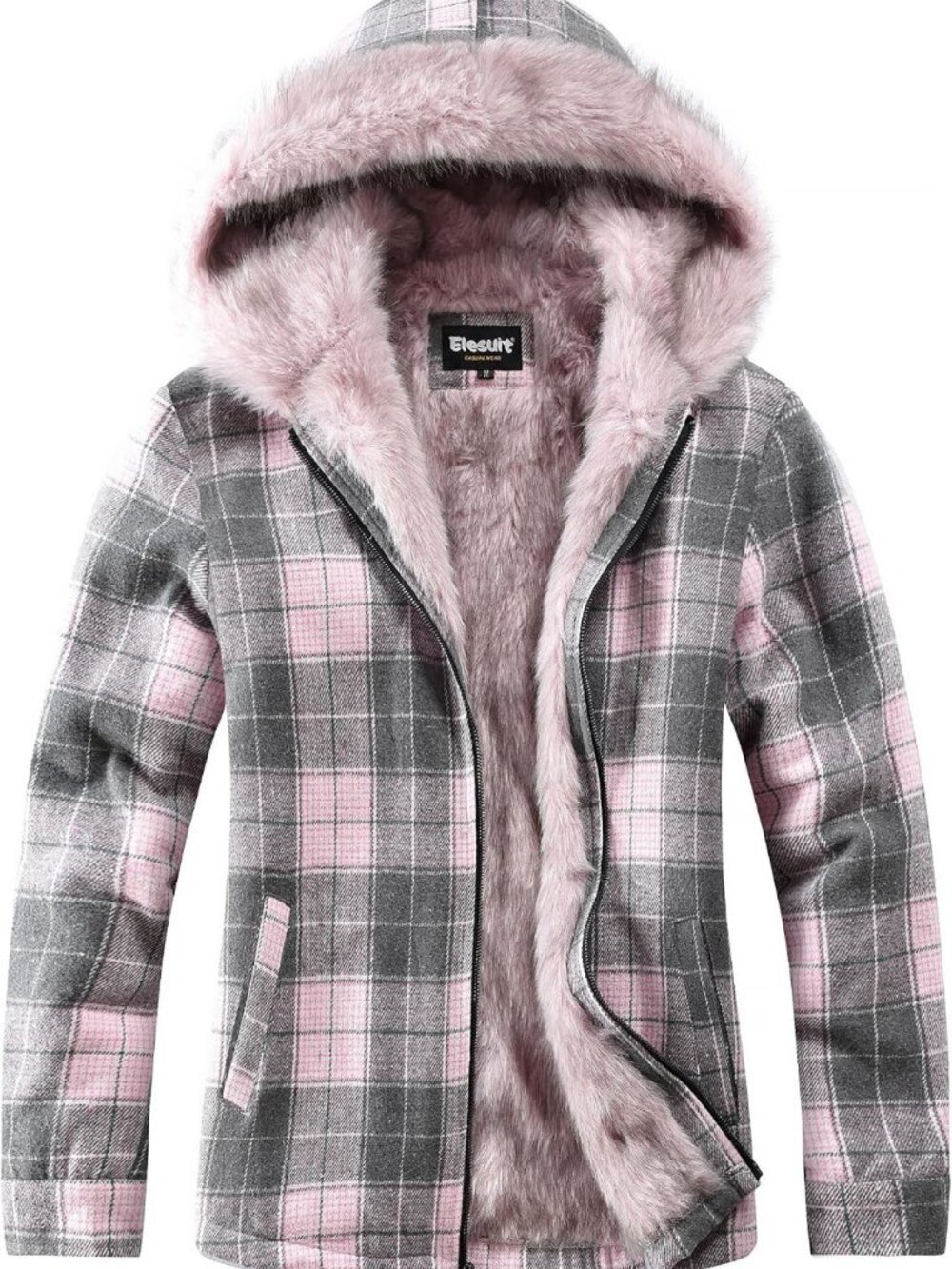 Cozy Fleece Lined Flannel Jacket with Faux-Fur Hood for Women - Stylish